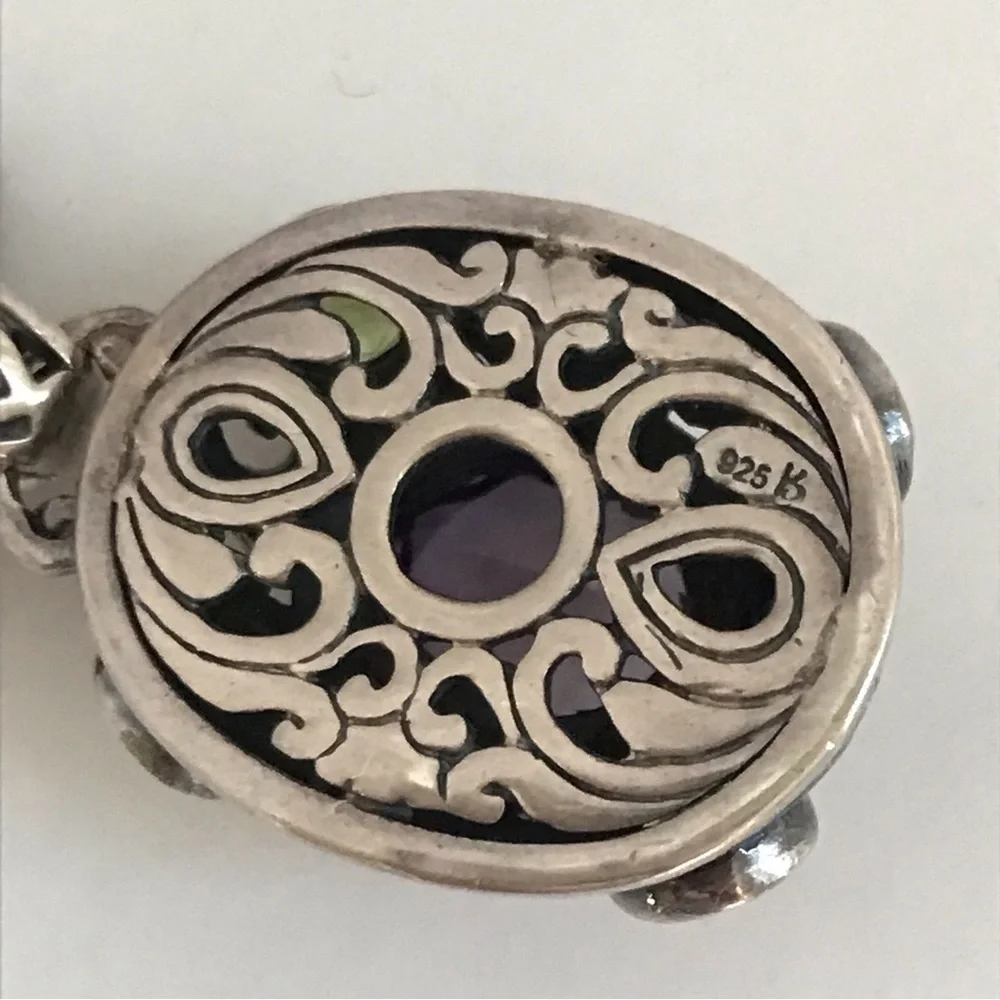 Vintage 925 Italy Amethyst Peridot Filigree Necklace 18